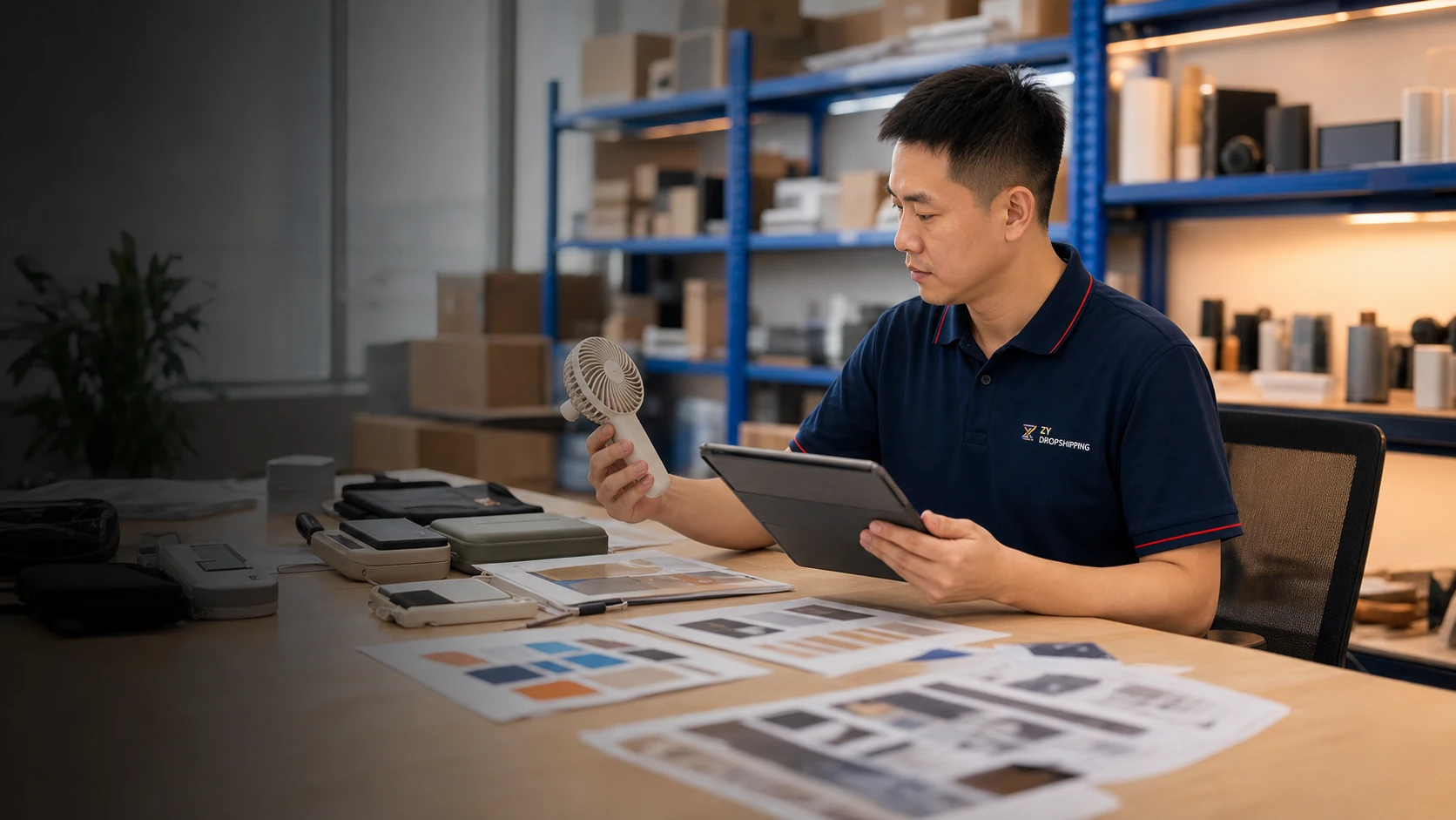 ZY sourcing manager comparing supplier samples and quote options