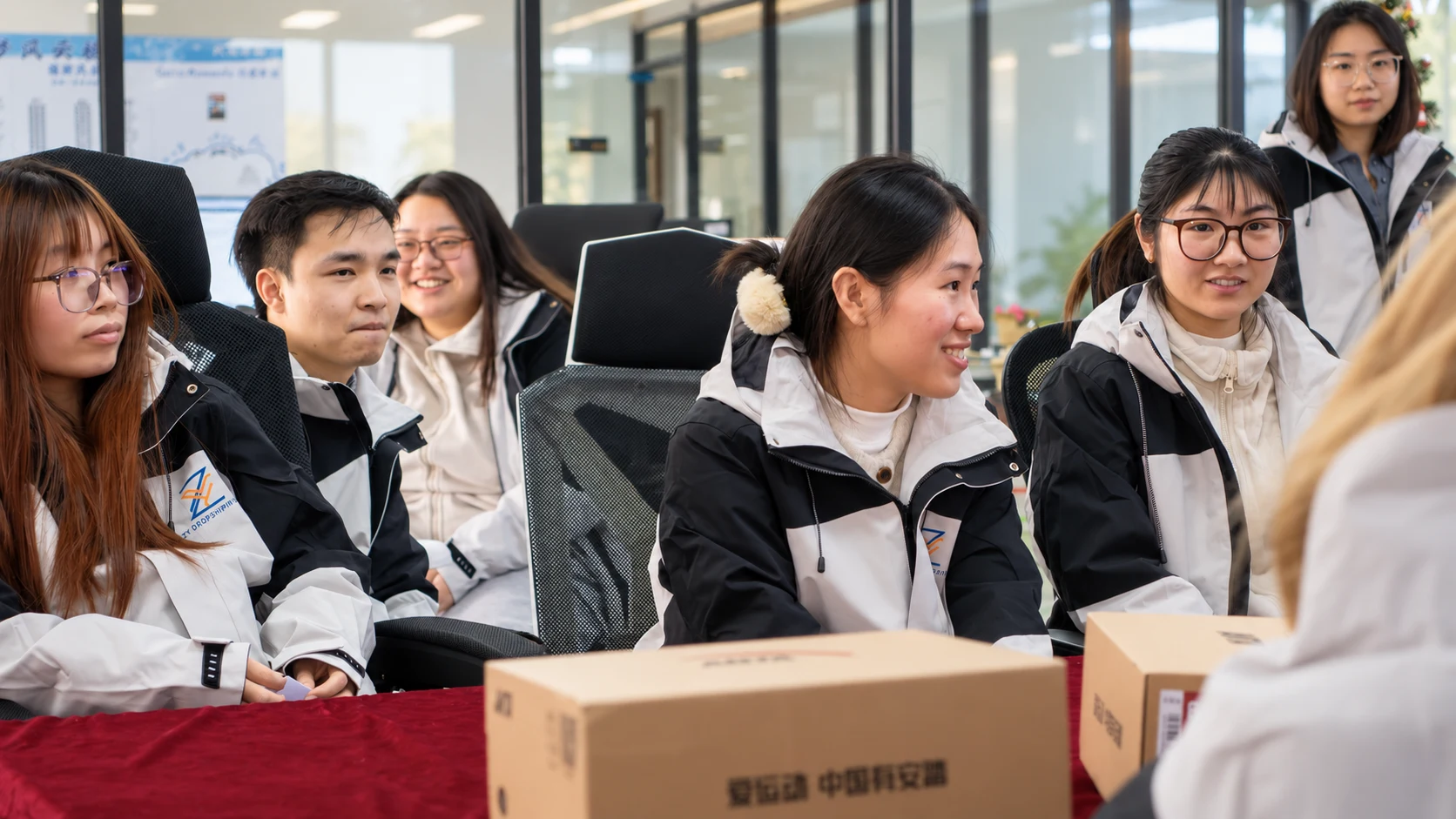 ZY Dropshipping colleagues at a company team gathering, AI-enhanced from the original photograph