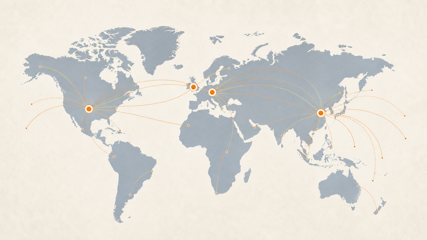 Global logistics network connecting Hangzhou and Shenzhen with the US, UK, Germany and Israel